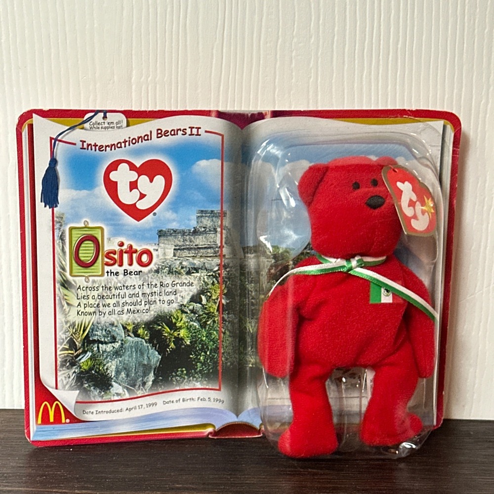 Ty McDonald's Teenie Beanie Babies 2000 Osito the Bear Mexico Red Plush Sealed